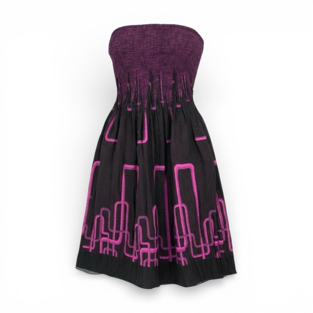 LAPIS by ANTHROPOLOGIE Women’s Smocked Purple & Black Patterned Dress One Size